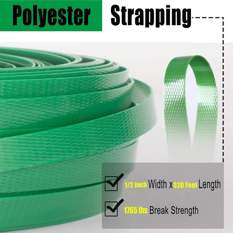 Palmarosa Packaging 1/2" x 320’ Polyester (PET) Strapping, 1765 lbs Break Strength, Affordable and Lightweight Poly Strapping, 100 pcs 5/8" Open Metal Clips for Packaging and Pallet Strapping Banding - Image 2